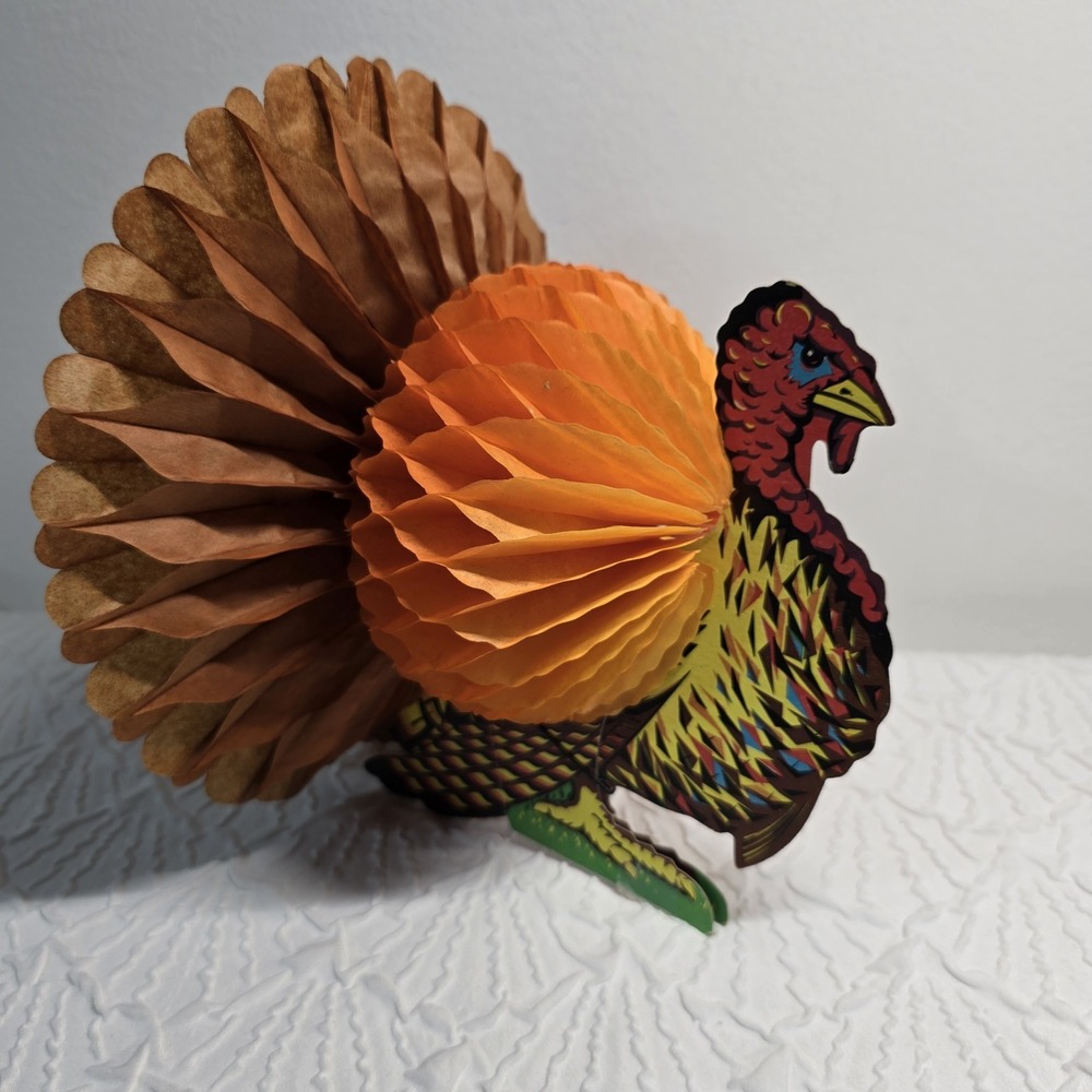 VINTAGE BEISTLE TURKEY HOLIDAY THANKSGIVING HONEYCOMB  CENTERPIECE MULTICOLORFUL
